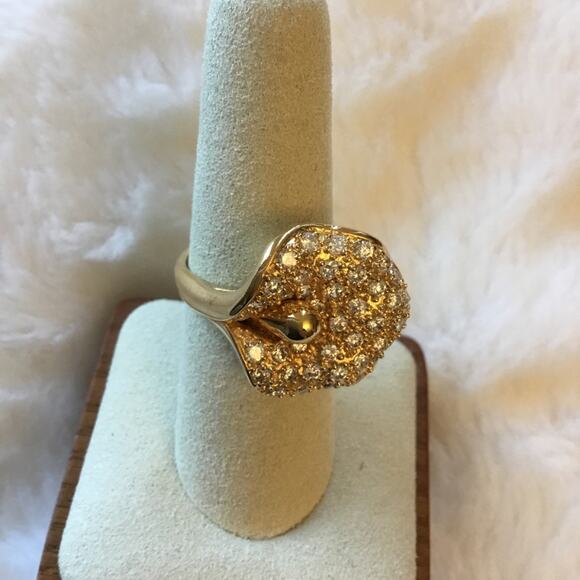 Gold Lily Crystal Statement Cocktail Ring - Picture 5 of 13